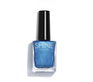 Esmalte de uñas profesional Blue Shine azul nacarado de Shine Cosmetics efecto gel vegano 14 free de 10 ml, secado rápido