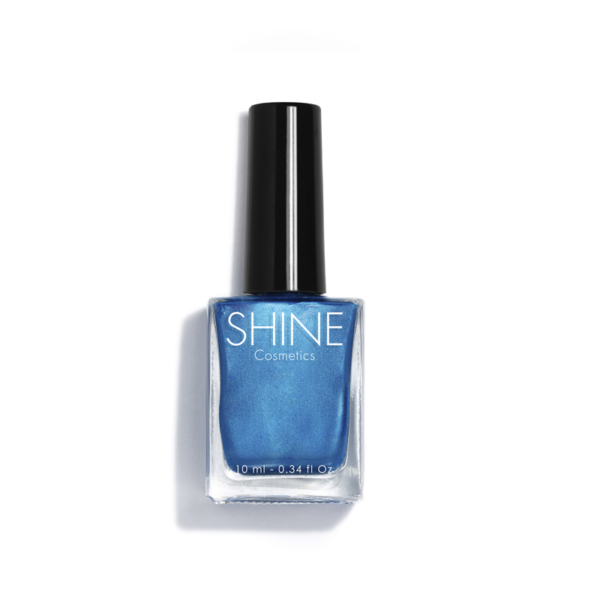 Esmalte de uñas profesional Blue Shine azul nacarado de Shine Cosmetics efecto gel vegano 14 free de 10 ml, secado rápido