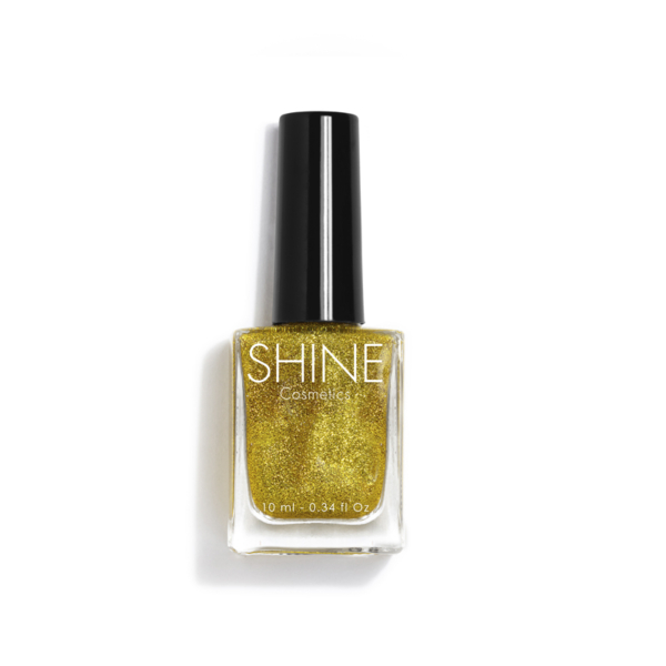 Esmalte de uñas profesional Glitter Gols Escarchado de Shine Cosmetics efecto gel vegano 14 free de 10 ml, secado rápido