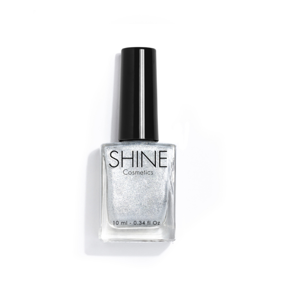 Esmalte de uñas profesional Glitter Silver Escarchado de Shine Cosmetics efecto gel vegano 14 free de 10 ml, secado rápido