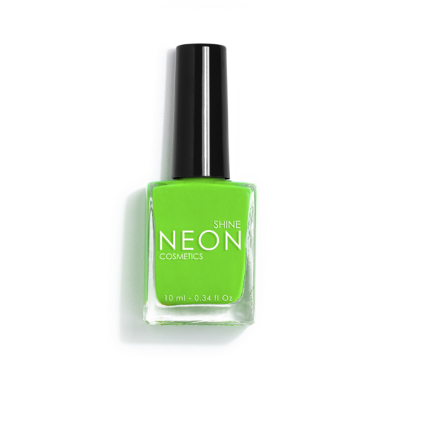 Esmalte de uñas profesional Neon Green Verde de Shine Cosmetics efecto gel vegano 14 free de 10 ml, secado rápido