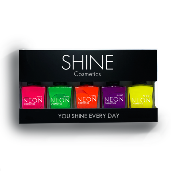 Kit de esmaltes tonos neón efecto gel Shine Cosmetics - 5 colores vibrantes por solo $28,000