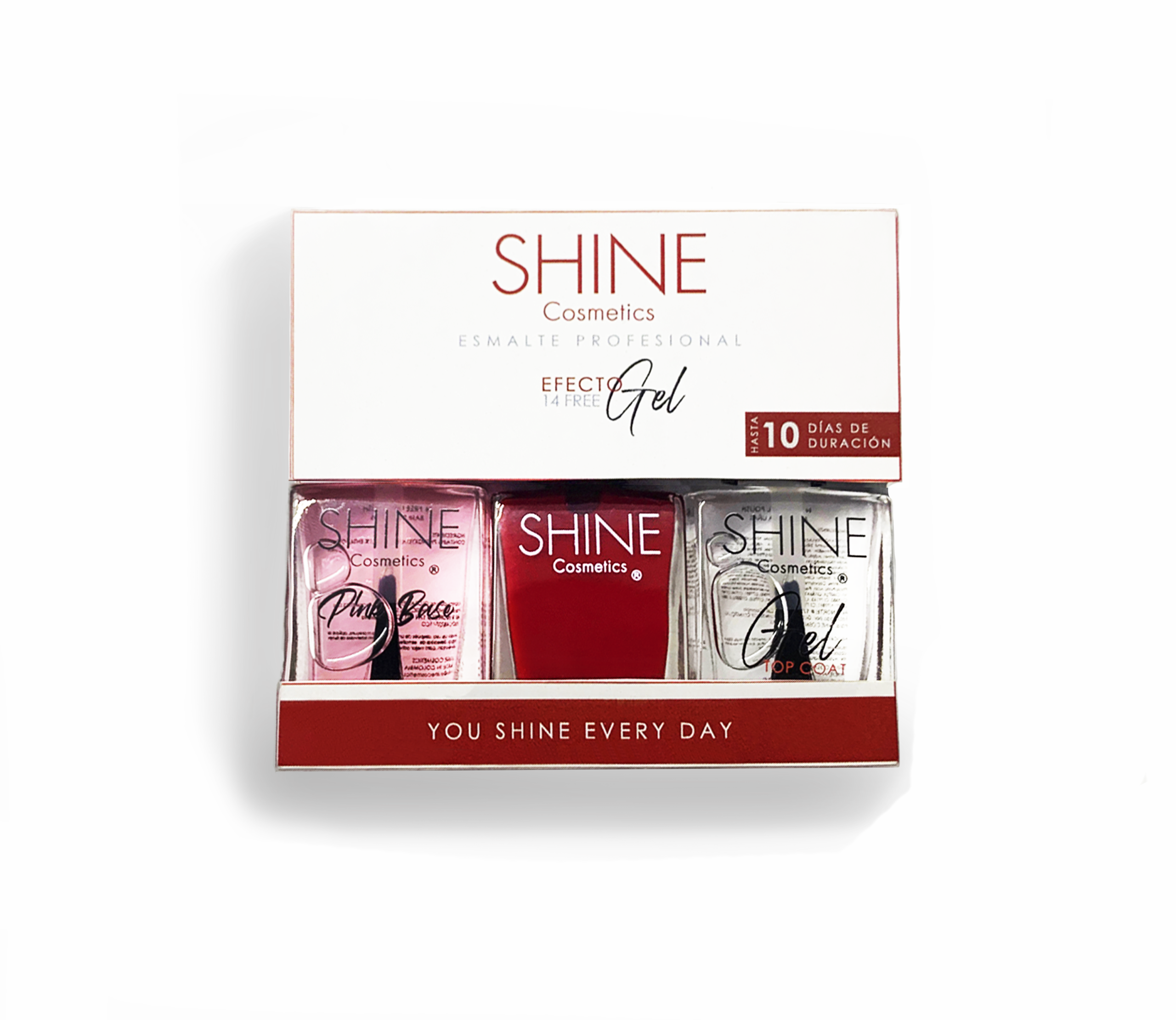 Kit de esmaltes 1,2,3 Kit 1,2,3 Manicura Perfecta Shine Cosmetics con esmaltes, base tratamiento y brillo efecto gel