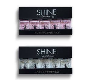 Kit Profesional Shine Cosmetics: 5 Bases Tratamiento con Argán, Calcio y Vitamina E y 5 Brillos Efecto Gel