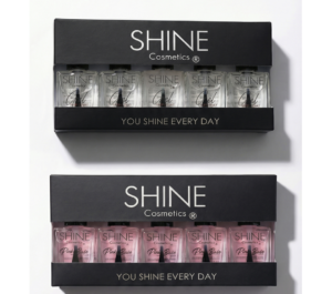 Kit Profesional Shine Cosmetics: 5 Bases Tratamiento con Argán, Calcio y Vitamina E y 5 Brillos Efecto Gel